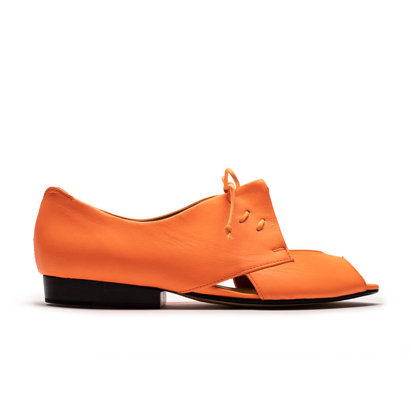PERRY Washed Neon Orange | Orange Leather Lace Up Peep Toes | Tracey Neuls