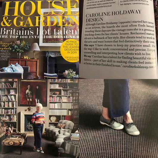 House and Garden Magazine feature of interior designer Caroline Holdaway wearing smart sneaker shoes by designer Tracey Neuls