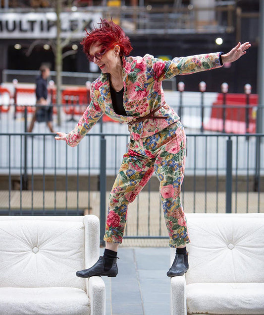 Performance by Artist Nina Saunders wearing Tracey Neuls GEORGE Chelsea boots