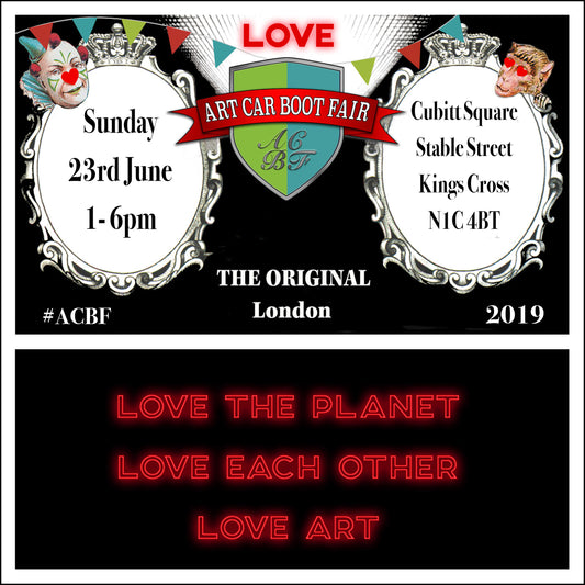 Art car boot fair 2019 flyer, the original London, Kings cross ACBF