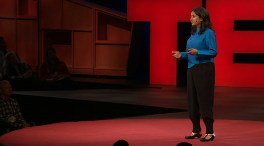 Anab Jain talking at her TED talk wearing Tracey Neuls shoes