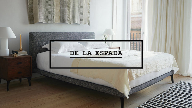 DE LA ESPADA grey fabric BED designed by matthew hilton