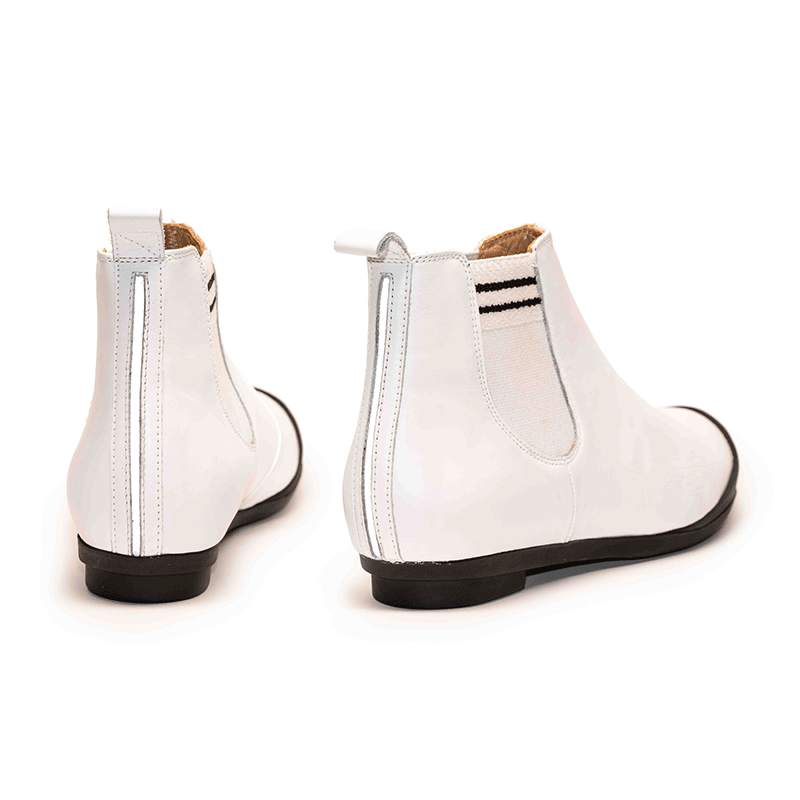 White Chelsea Boots for Women with a reflective strip by Tracey Neuls