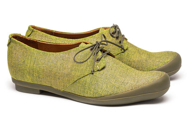 Tracey Neuls Geek called 'Garden Moss' made from green canvas with green rubber sole 