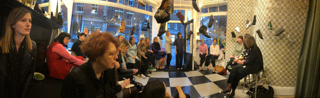 Photograph shows panoramic view of the interview and our shoe shop Tracey Neuls with guests, taken by Jane Scheinmann, Image Consultant and Personal Stylist