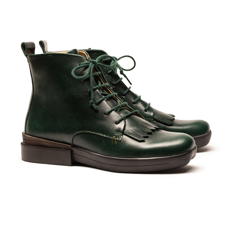 Green leather winter boot for women
