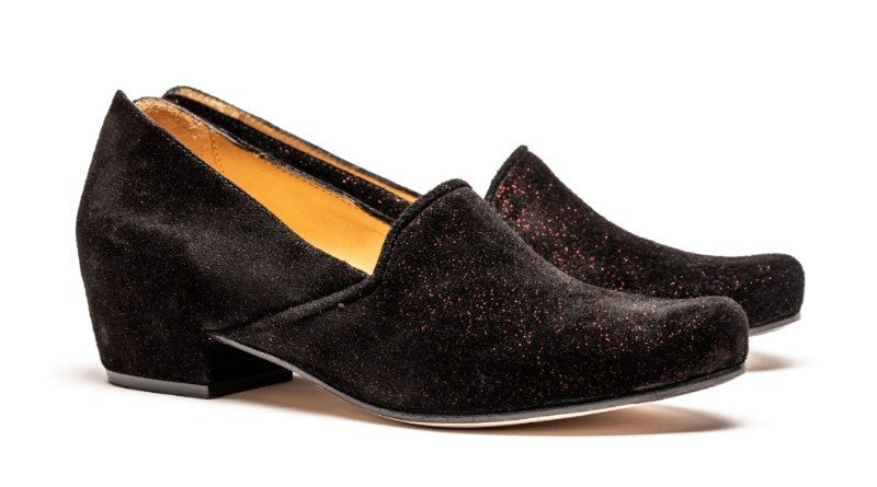 Pair of black velvet slip-on women's loafers
