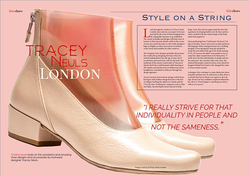 Luxury London footwear designer Tracey Neuls is featured in fashion magazine Bite.