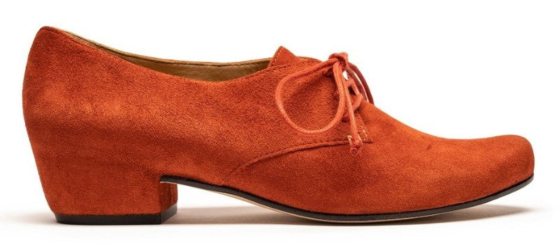 Paprika Orange Red suede shoes for women by designer Tracey Neuls
