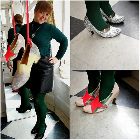 fashion blogger Diary of a modern socialite' wearing Tracey Neuls high heels on press day