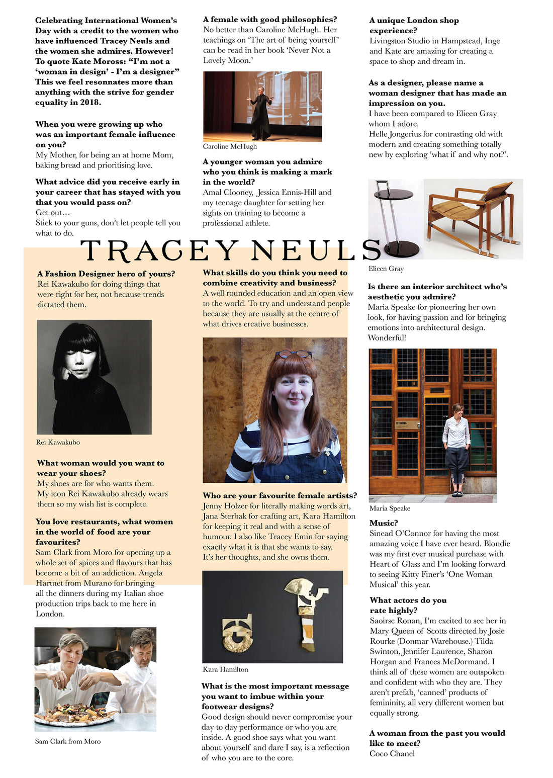 Interview with designer for International Women's Day Tracey Neuls