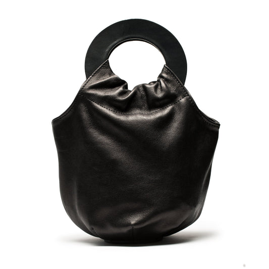 LOOPY Circle Handle Bag in Black Leather | Tracey Neuls
