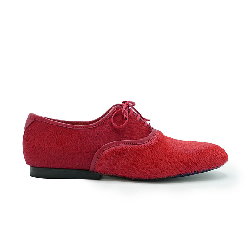 SS25_39 DUTRONC Rambutan | Red Hair-on Leather Derby | Tracey Neuls