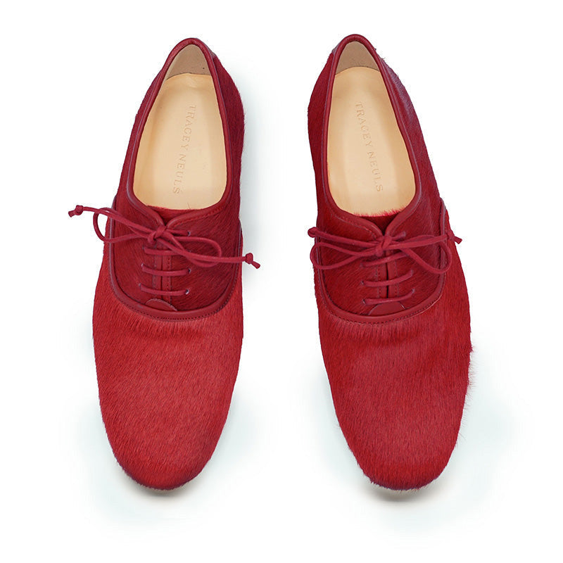 SS25_39 DUTRONC Rambutan | Red Hair-on Leather Derby | Tracey Neuls