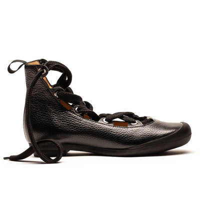 HIGHLANDER Smoke | Black Leather Ribbon Lace-Up Flat Shoe | Tracey Neuls