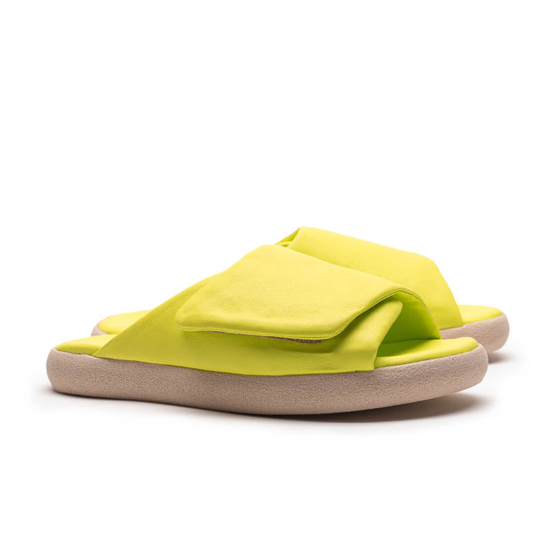 HOLLER Neon Yellow | Velcro Vegan Leather Slides | Tracey Neuls