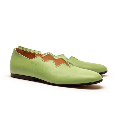 SS24 HOLZER Pesto | Green Leather Slip Ons