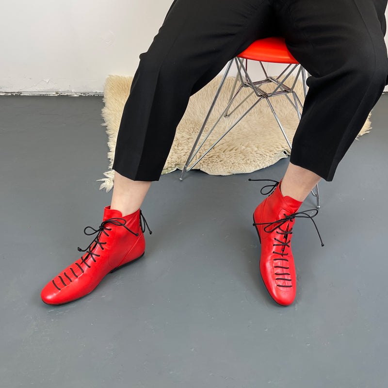 MAGRITTE Poppy | Red Lace Up Leather Boots | Tracey Neuls