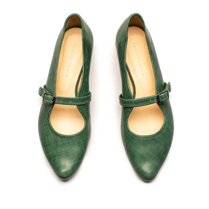 MARY JANE Avocado | Green Leather Mid Heel | Tracey Neuls