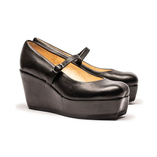 MARY JANE Black | Leather Wedge