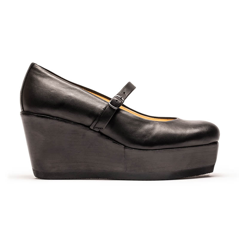 MARY JANE Black | Leather Wedge
