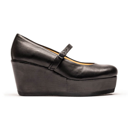 MARY JANE Black | Leather Wedge