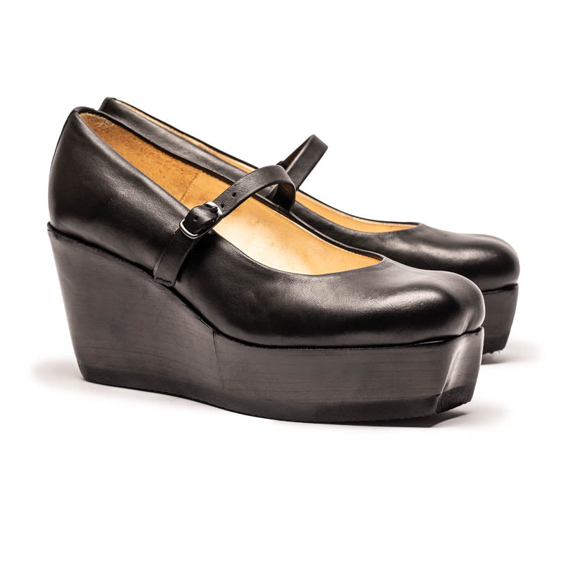 MARY JANE Black | Leather Wedge