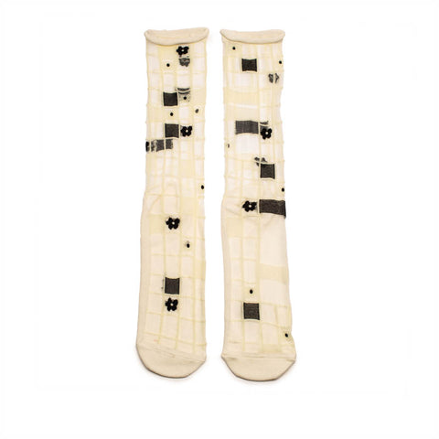 SOCKS Checkered | Above Ankle Cream Cotton n Sheer Socks | Tracey Neuls