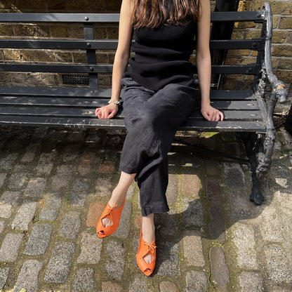 PERRY Washed Neon Orange | Orange Leather Lace Up Peep Toes | Tracey Neuls