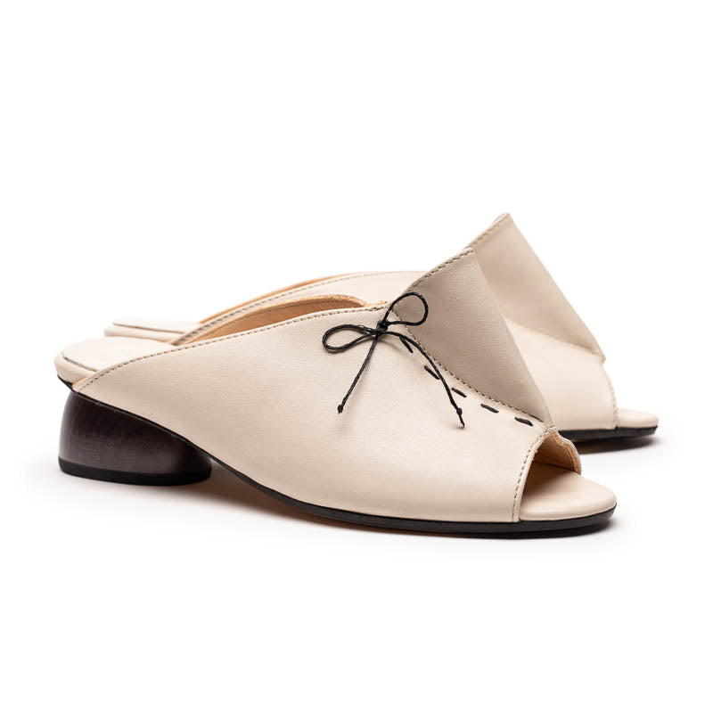 PHOEBE Off-White | Black n White Wooden Heel Mules | Tracey Neuls