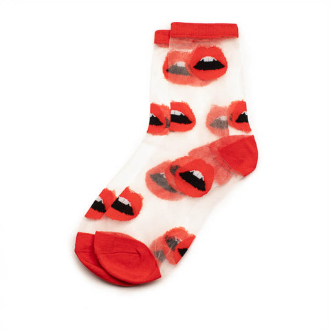 SOCKS Kiss | Above Ankle Red Cotton n Sheer Socks | Tracey Neuls