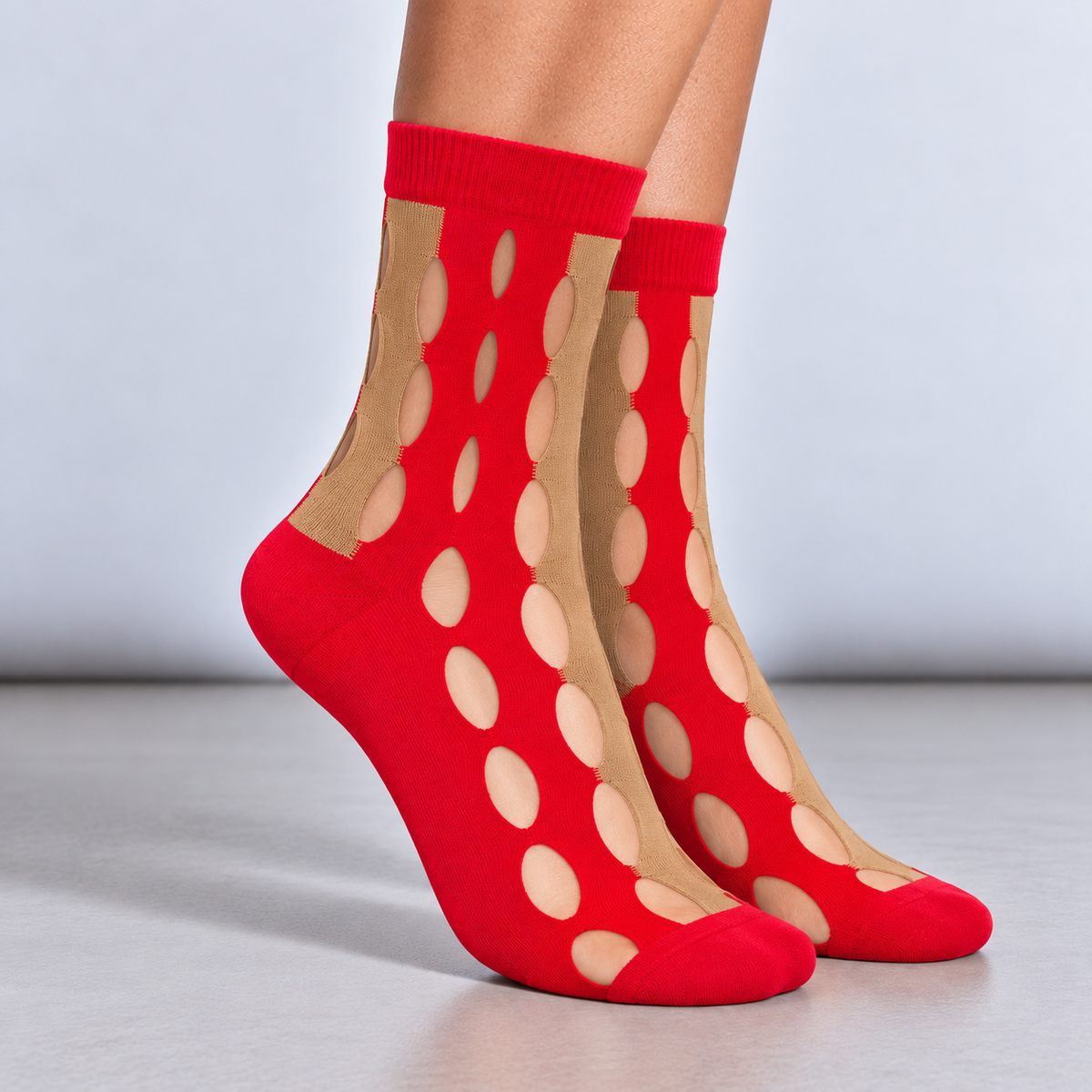 SOCKS Fishnet | Red and Beige Cotton
