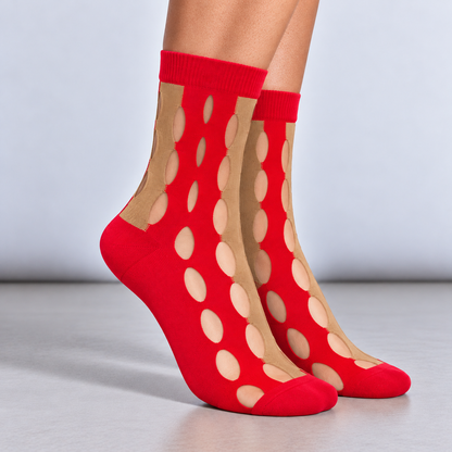 SOCKS Fishnet | Red and Beige Cotton