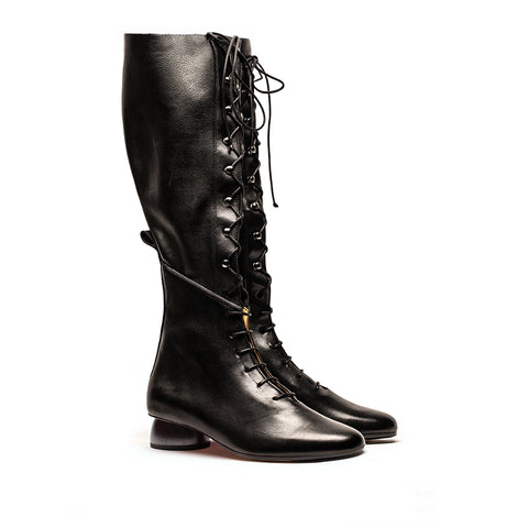Stella Smoke | Black Leather Knee High Boots