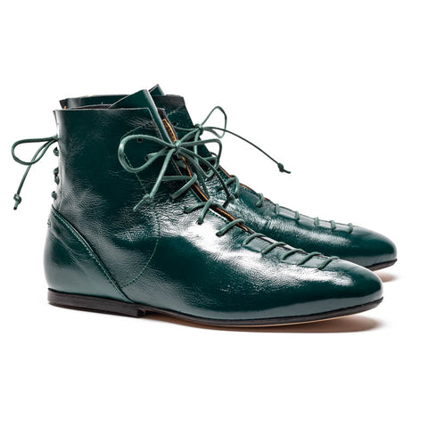 MAGRITTE Forest | Dark Green Lace-Up Leather Boots
