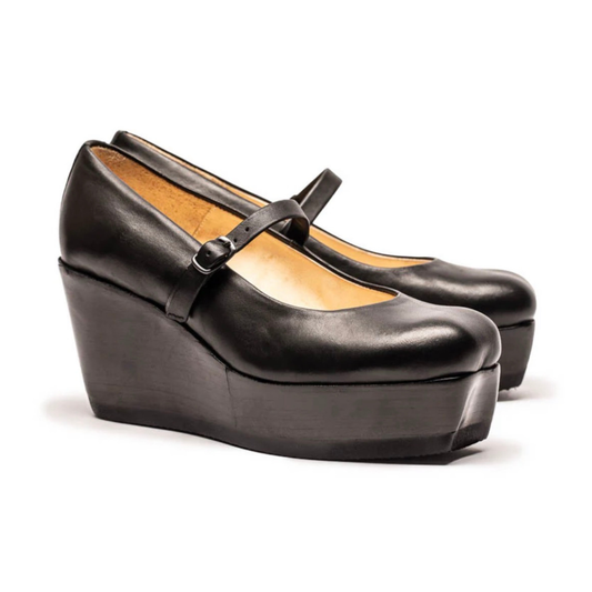 MARY JANE Black | Leather Wedge
