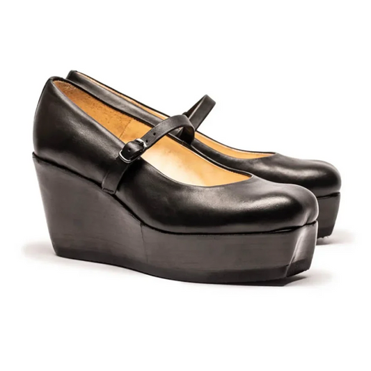 MARY JANE Black | Leather Wedge