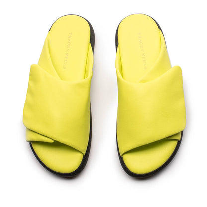 HOLLER Neon Yellow | Velcro Vegan Leather Slides | Tracey Neuls