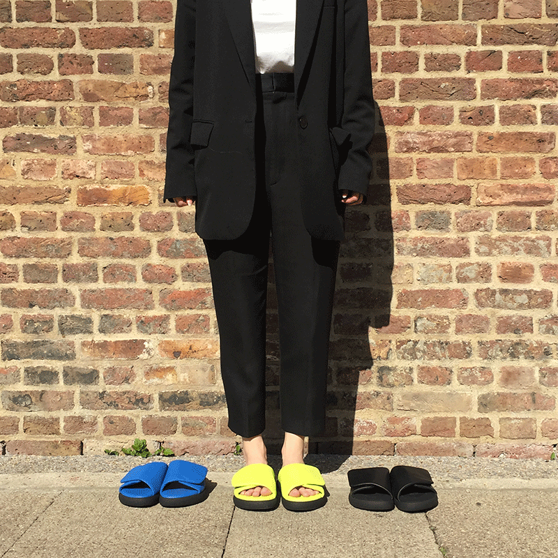 HOLLER Neon Yellow,Blue and Black | Velcro Vegan and Vegan Leather Slides | Tracey Neuls