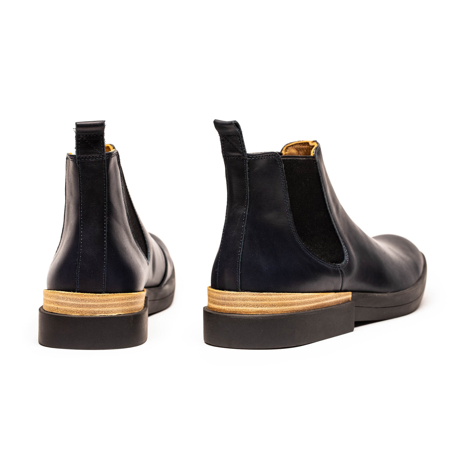 navy women's leather chelsea boot by designer tracey neuls