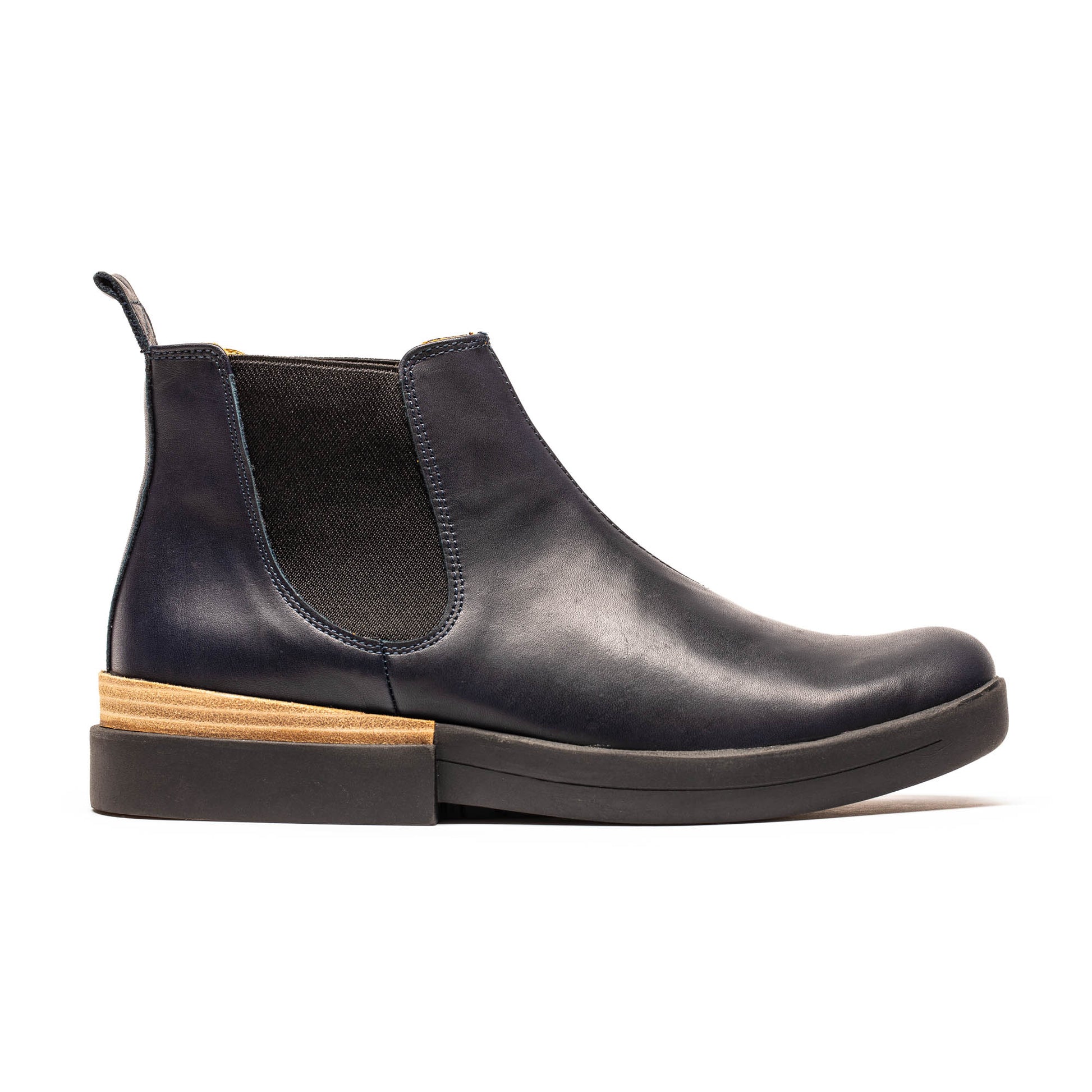 navy women's leather chelsea boot by designer tracey neuls
