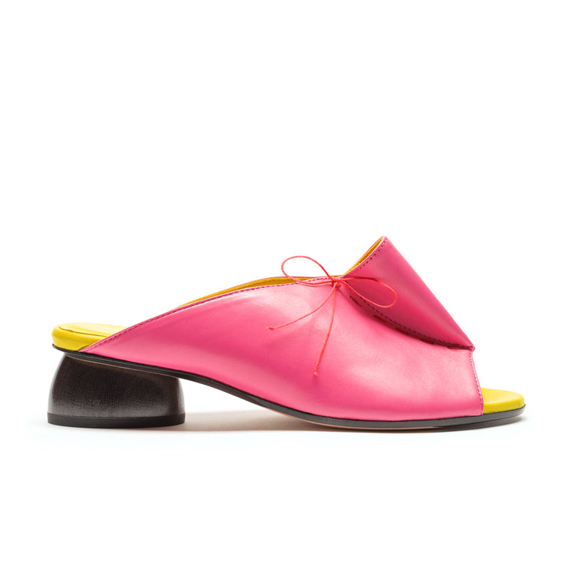 PHOEBE Peony | Pink n Yellow Wooden Heel Mules | Tracey Neuls