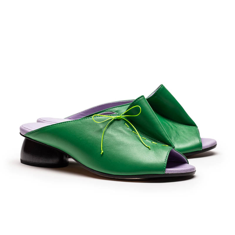 PHOEBE Endive | Green n Lilac Wooden Heel Mules | Tracey Neuls