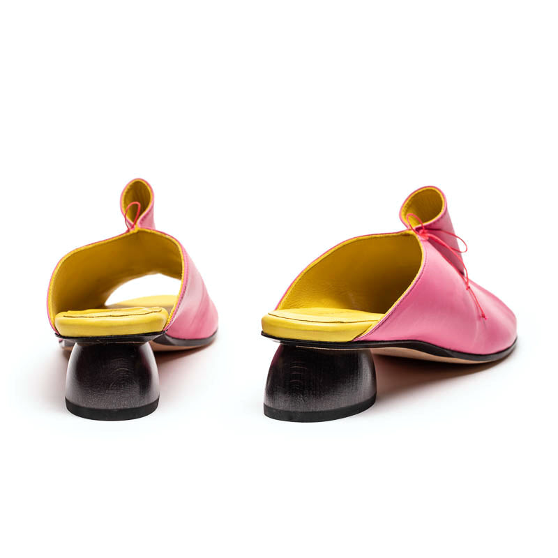 PHOEBE Peony | Pink n Yellow Wooden Heel Mules | Tracey Neuls