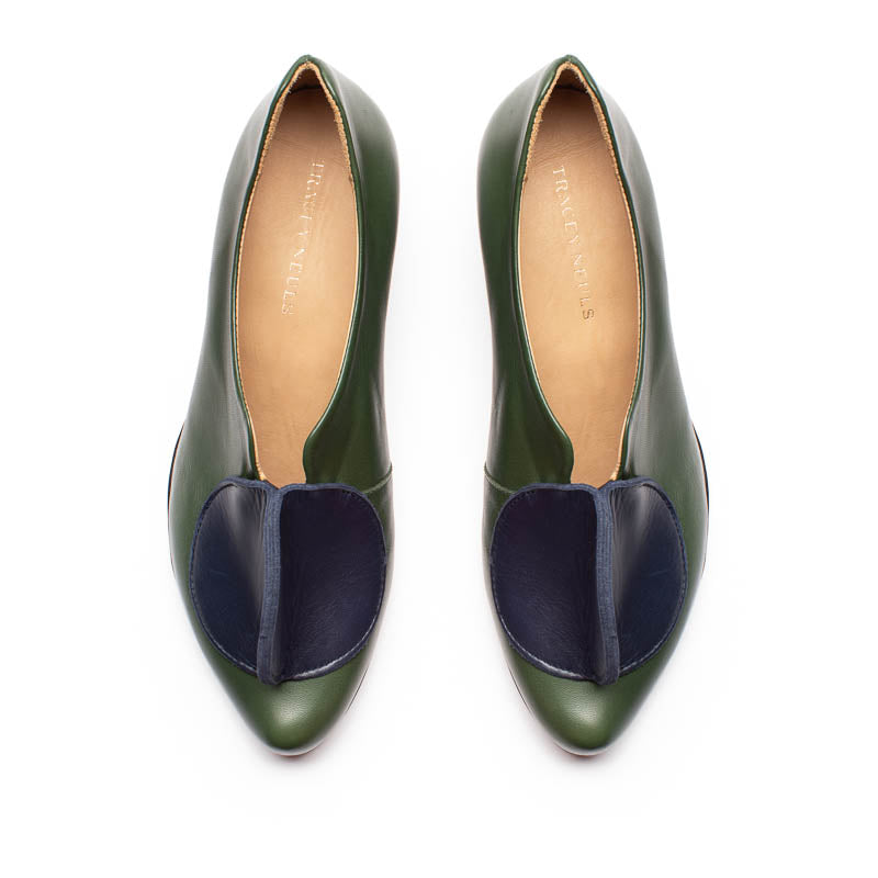 AW23 LOWTOP Earth | Forest Navy Slip On Mid Heels